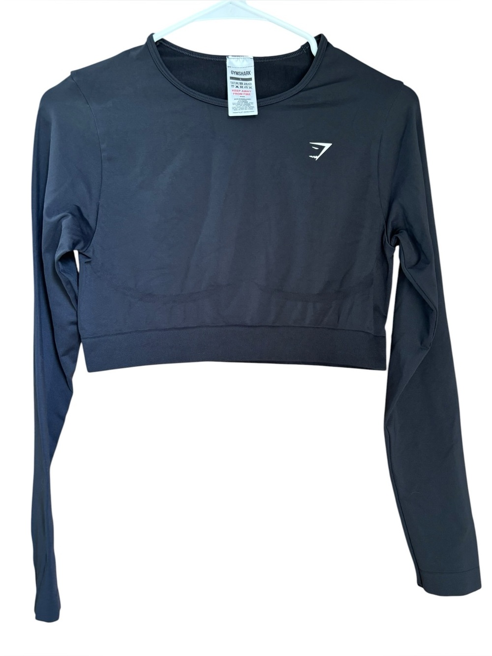 Gymshark Women's Black Long Sleeve Cropped Performance‎ Workout Top Size Large